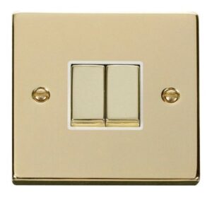 CLICK DECO VICTORIAN POLISHED BRASS INGOT 10A 2-GANG 2 WAY SWITCH (WHITE INSERT)