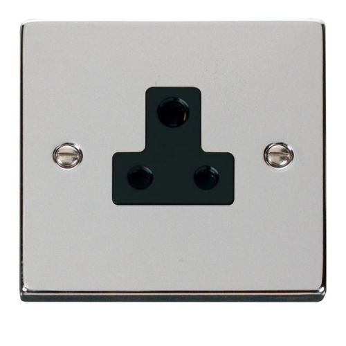 CLICK DECO VICTORIAN POLISHED CHROME VPCHROME 5A ROUND PIN SOCKET OUTLET BLACK