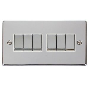 CLICK DECO VICTORIAN POLISHED CHROME VPCHROME INGOT 10A 6-GANG 2 WAY SWITCH