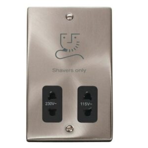 CLICK DECO VICTORIAN SATIN CHROME DUAL VOLTAGE SHAVER SOCKET (BLACK INSERT)
