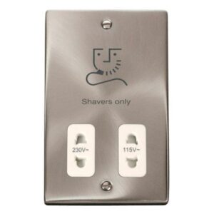 CLICK DECO VICTORIAN SATIN CHROME DUAL VOLTAGE SHAVER SOCKET (WHITE INSERT)