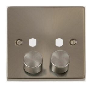 CLICK DECO VICTORIAN SATIN CHROME VP 2-GANG SINGLE DIMMER PLATE & KNOBS