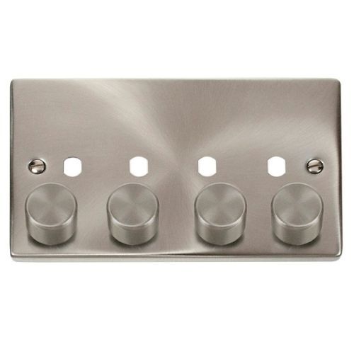 CLICK DECO VICTORIAN SATIN CHROME VP 4-GANG DOUBLE DIMMER PLATE & KNOBS
