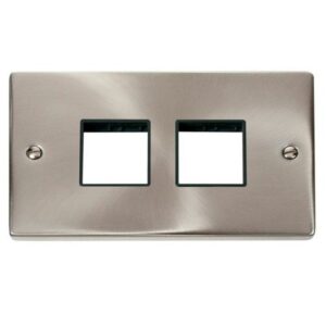 CLICK SATIN CHROME MINIGRID 4-MODULE 2+2 TWIN SWITCH PLATE (BLACK INS)