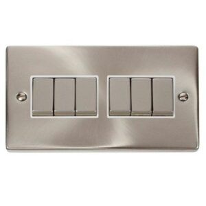 CLICK DECO VICTORIAN SATIN CHROME VP INGOT 10A 6-GANG 2 WAY SWITCH
