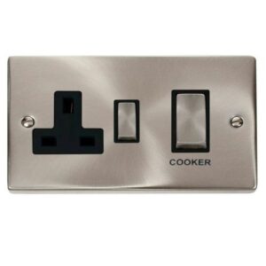 CLICK DECO VICTORIAN SATIN CHROME INGOT 45A DP SWITCH 13A SW SOCKET BLACK