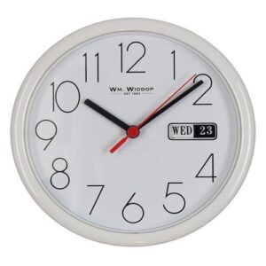 WIDDOP WHITE DAY/DATE WALL CLOCK 8.5" ROUND