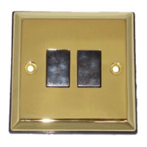PLAIN BRASS 2G 2W 6A LIGHT SWITCH (BLACK INS)