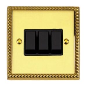 ROPED BRASS 3G 2W 6A LIGHT SWITCH (BLACK INS)
