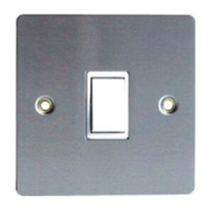 FLAT STAINLESS STEEL 1G 2W 6A LIGHT SWITCH (WHITE INS)
