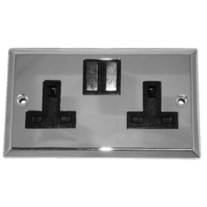 POLISHED CHROME 2G SWITCHED SOCKET (BLACK INS)